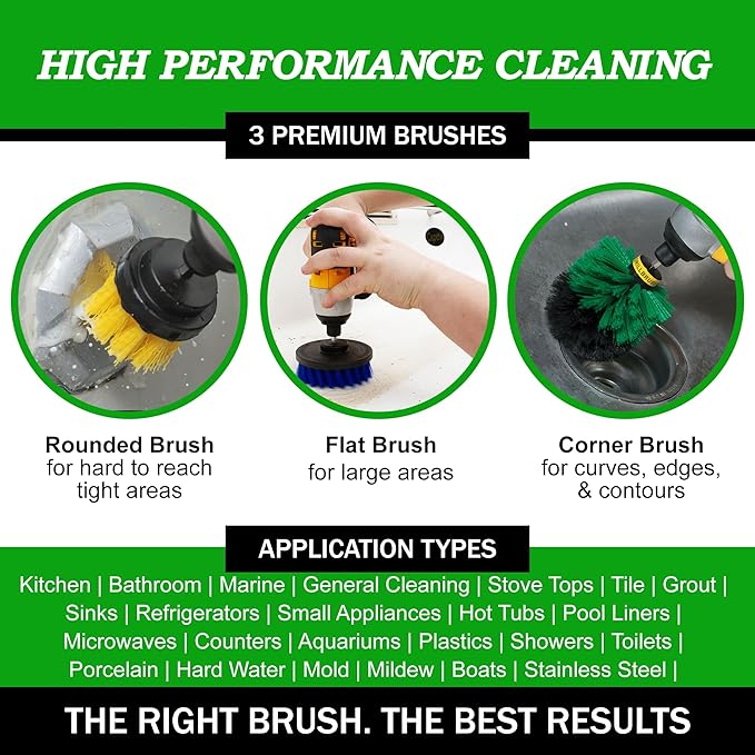 Drillbrush Medium Drill Brush Attachments for Cleaning Tile, Grout, Dishes, Pots, Pans, Air Fryers, and Boat Hulls - Cordless Power Spin Scrubber Drill Attachment - Electric Dish Scrubber Spin Brushes