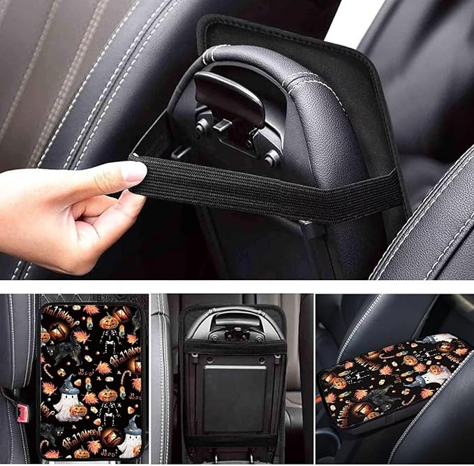 Car Armrest Cushion Pads Halloween Spooky Pumpkins Arm Rest Protector Auto Middle Console Covers Non Slip Universal Fit for Truck Auto SUV Car Accessories