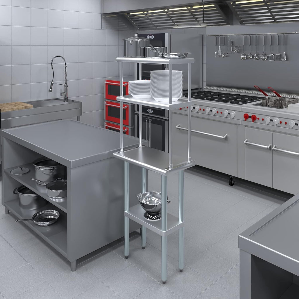 Amgood Stainless Steel Work Table Double Tier Overshelf | NSF (14" x 24" Work Table + 12" Overshelf)