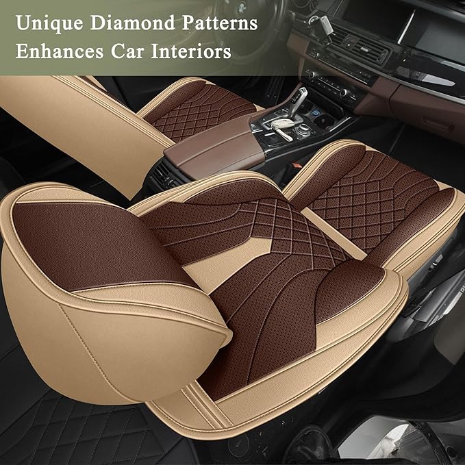 Breathable Car Seat Covers for Acura TL 2014 2013 2012 2011 2010 2009 2008 2007 2006 2005 2004, Perforated Leather Full Set 5 Seats, for Acura TL Accessories (Beige&Brown)