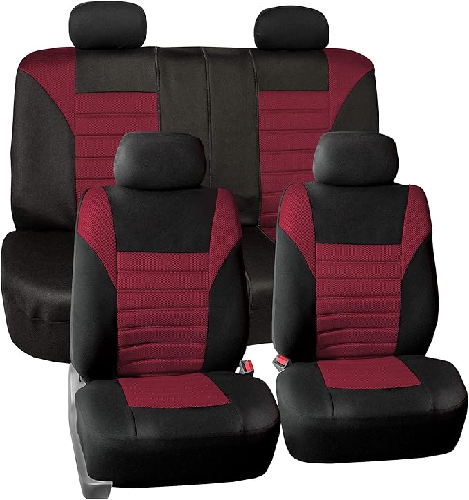 TLH Car Seat Covers Premium 3D Air Mesh Automotive Seat Covers Full Set Burgundy Seat Covers Airbag Compatible and Split Rear Car Seat Cover Universal Fit Interior Accessories for Cars Trucks and SUV