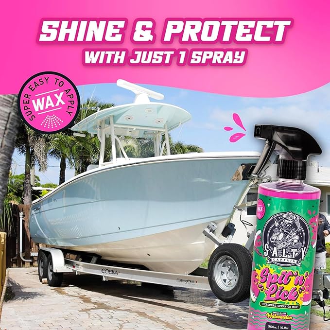 Salty Captain Spit & Lick Spray Wax Cleaner - (Juicy Watermelon Scent) Hydrophobic Automotive Car & Marine Boat Wax Polish | UV & Salt Protectant Marine Wax Sprayer for the Best Showroom Finish