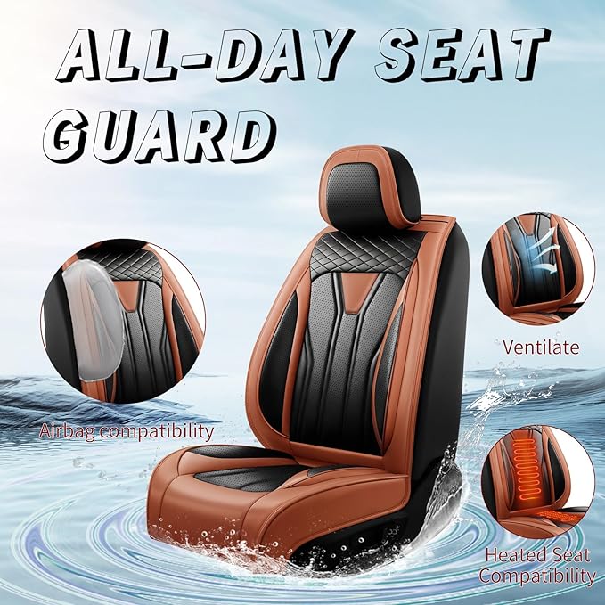 Fit HRV Car Seat Covers Compatible with Honda HRV 2016-2025 2026, Premium Leather Breathable, Wear Resistant, Airbag Compatible, All-Weather Protection & Full Coverage, Full Set Brown&Black