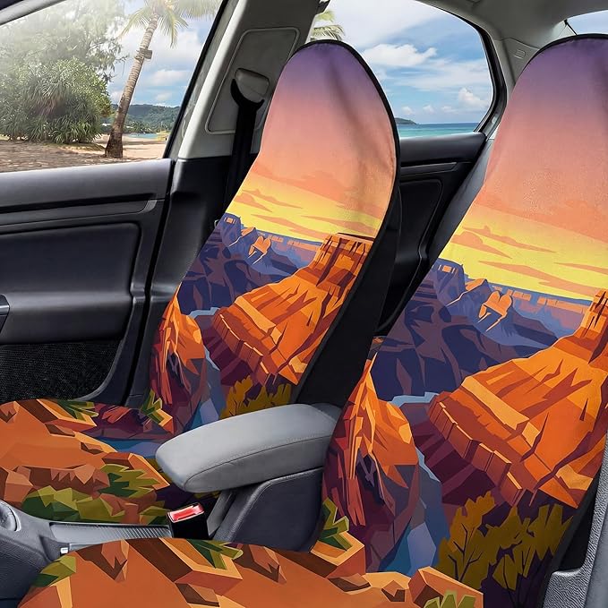 2 Pack Car Seat Towel Covers, Sweat Protector for Front Seats, Premium Thickened Microfiber with Colorado River, Breathable & Quick Dry, Slip-on Headrest Pocket for Gym Running Beach Universal Fit