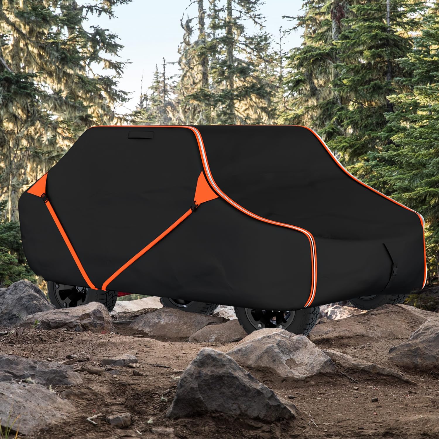 153 Inch UTV Cover for Polaris Ranger Crew RZR General 4, Can-Am Defender Maverick Commander Max, Yamaha Wolverine Viking, Kawasaki Mule Pro, Black 600D Cover Protection for 4-6 Seater UTV