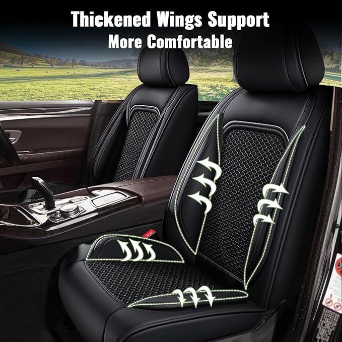 Car Seat Covers Front Seats for Toyota Prius 2003-2015 - Cooling Ice Silk Leather Seat Covers - Ventilated 2 Seats Vehicle Seat Cushion Protector Automotive Accessories (Black)