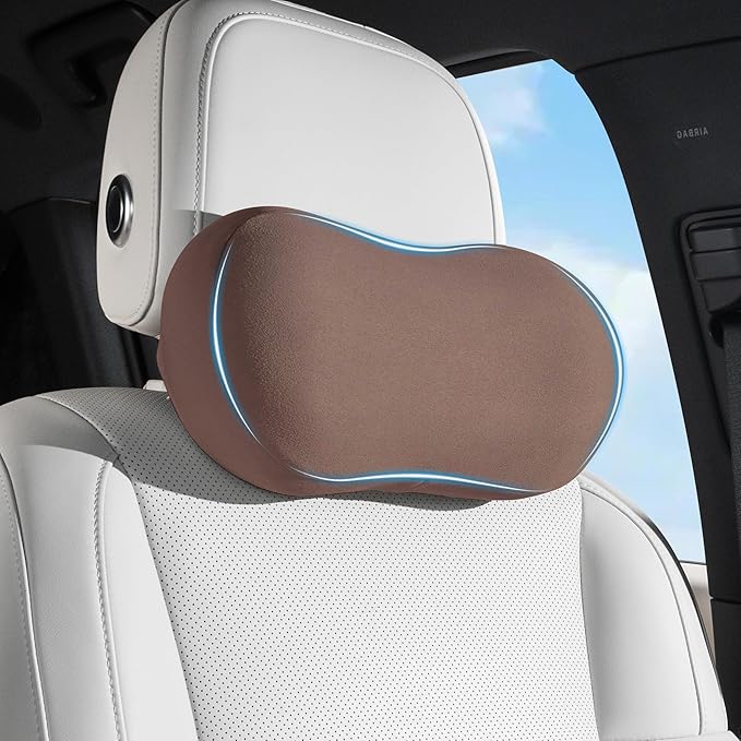Car Neck Pillow Ergonomic Design Memory Foam Softness Car Headrest Pillow for Neck Support Cushion for Driving, Universal Fit Head Rest Travel Pillow, Fits All Vehicles, Brown, 2 Pack