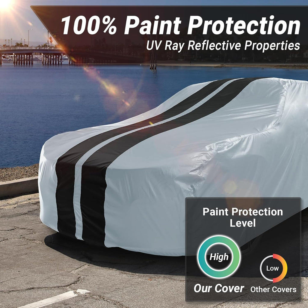 iCarCover Custom Car Cover for Pontiac Tempest Wagon (1961-1963) Waterproof All-Weather Rain Snow UV Sun Protector Full Exterior Indoor Outdoor Car Cover (Stripe - Gray/Black)