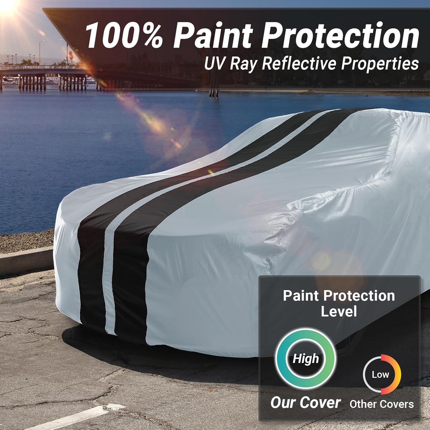 iCarCover Custom Car Cover for Chevy Bel Air 4-Door (1954-1957) Waterproof All Weather Rain Snow UV Sun Protector Full Exterior Indoor Outdoor Car Cover (Stripe - Gray/Black)