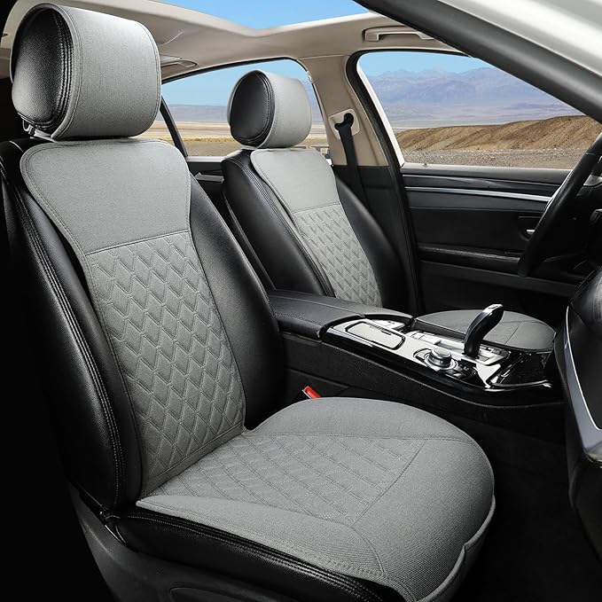 West Llama Linen Car Seat Covers-Breathable & Soft-Front Car Seat Protector Universal Fit 90% Cars,SUVs,Trucks,Diamond Pattern-1Pair,Gray