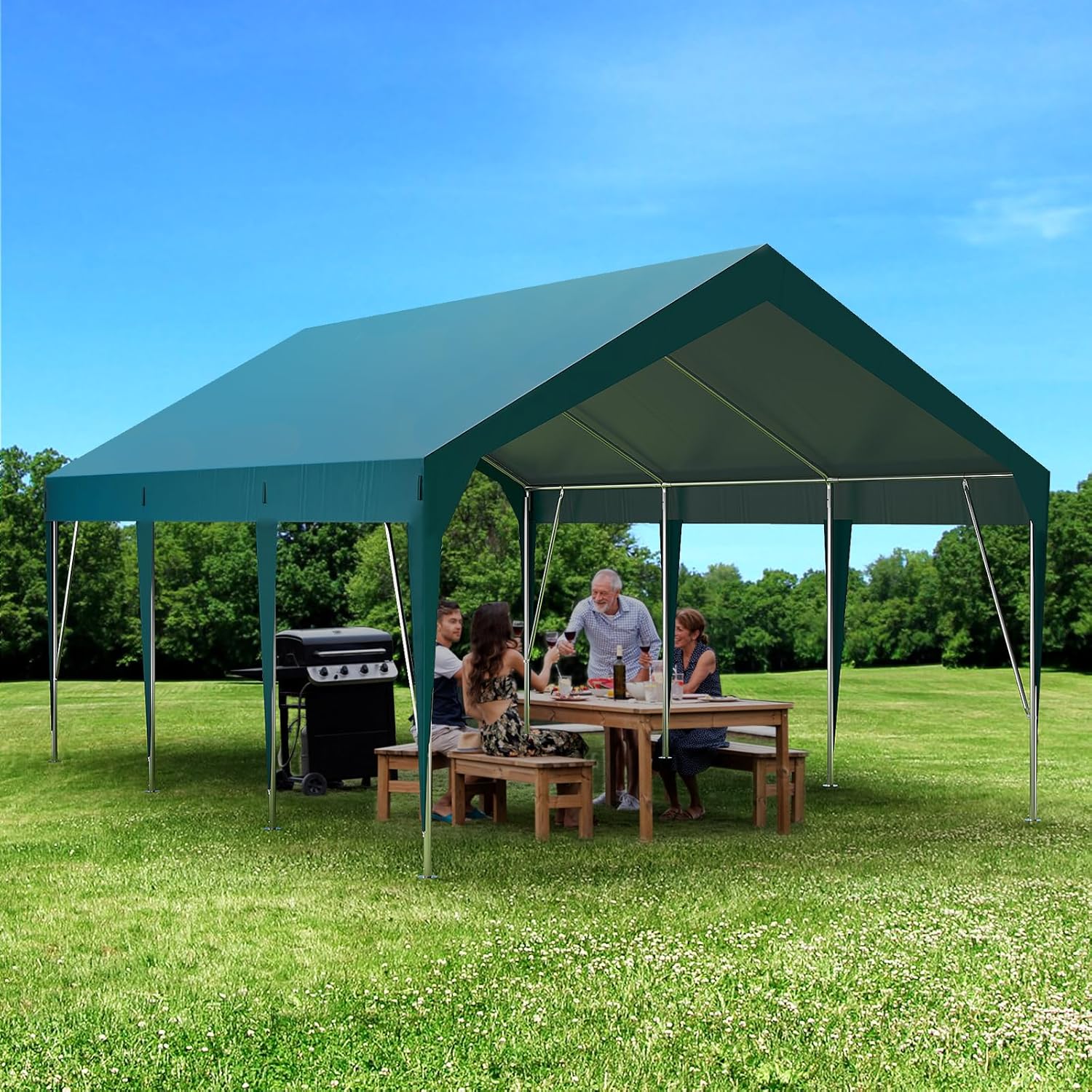 10x20ft Heavy Duty Carport Outdoor Car Canopy UV Resistant Waterproof Party Tent All-Season Portable Garage Gazebo Shelter for Car, Storage Shed (Dark Green)