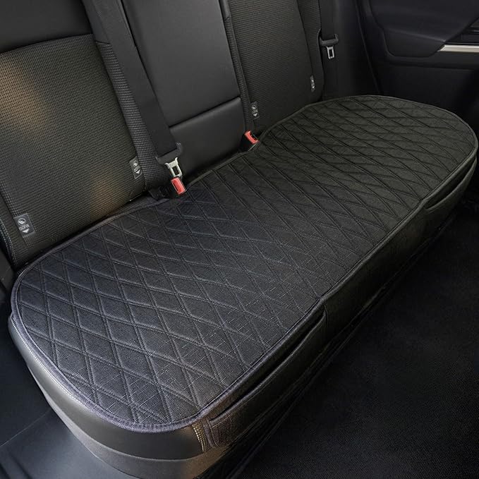 Leader Accessories Universal Black Faux Linen Rear Car Seat Cover Size S - Bench Seats Protector for Most Vehicles Cars Truck SUV - Bottom Auto Seat Cushion Pad Mat with Anti Slip Back