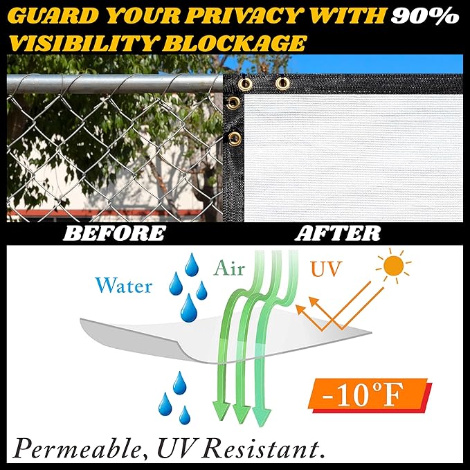 Royal Shade Custom Size 6' x 71' White Fence Privacy Screen Windscreen Cover Netting Mesh Fabric Cloth - Cable Zip Ties Included (We Make Custom Size)