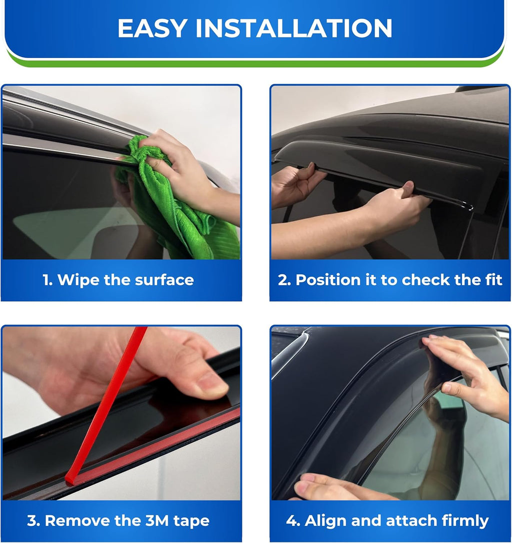 KPY Window Visor Compatible with Volkswagen (VW) Golf MK6 Hatchback 2010-2014, 4PC Rain Guard Side Window Vent Deflectors Tape-On Mugen Style, 2010 2011 2012 2013 2014