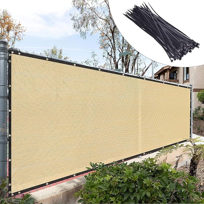 Royal Shade Custom Size 5' x 58' Beige Fence Privacy Screen Windscreen Cover Netting Mesh Fabric Cloth - Cable Zip Ties Included (We Make Custom Size)
