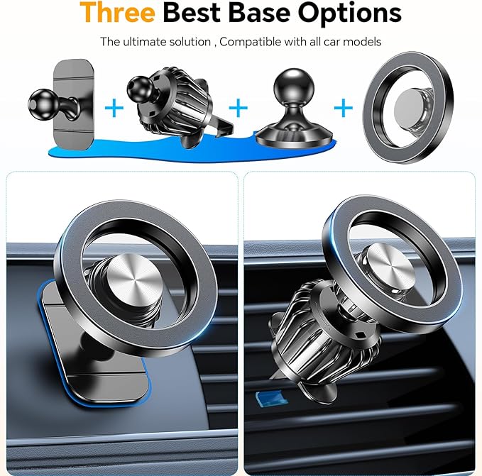 Romuto for MagSafe Car Mount【2800gf Strongest Magnetic】Magnetic Phone Holder for Car Dash【360° Adjustable】3 IN 1 Car Phone Holder Mount Magnetic Car Mount for iPhone 17 Pro Max Air 16 15 Magsafe Case