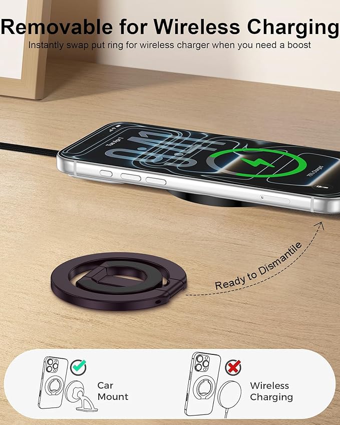 MagSafe Finger Ring Phone Holder with Kickstand, Magnetic Grip Stand for iPhone 17e/17 Pro Max/Air/16e/16 Plus/15/14/13/12 Samsung Galaxy & Pixel, Stick-On for MagSafe Car Mount, Gym & Metal Surfaces
