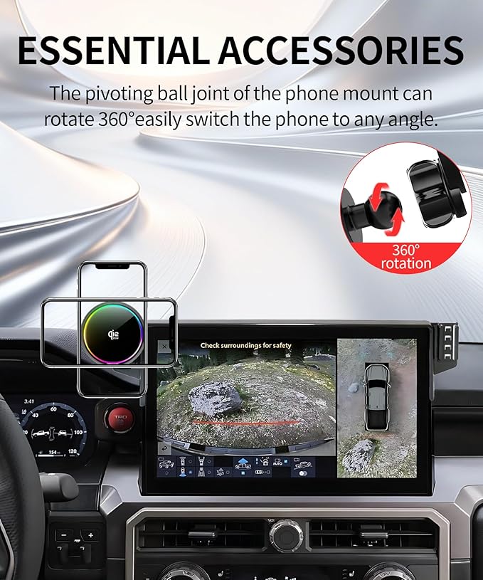 Qi2.2 25W Magnetic Car Mount Charger for 2024-2026 Toyota Tacoma/2025 2026 4Runner Accessories, for Fast Charging Cell Phone Holder 14 Inch Screen Fixed Clip with Cooling Fan＆54W Fast Adapter