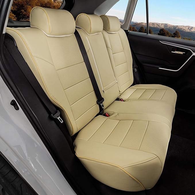 Custom Fit RAV4 Seat Cover for Toyota RAV4 2019 2020 2021 2022 2023 2024 Adventure and TRD-Off Road,Faux Leather,2-Row Full Set,(Beige)