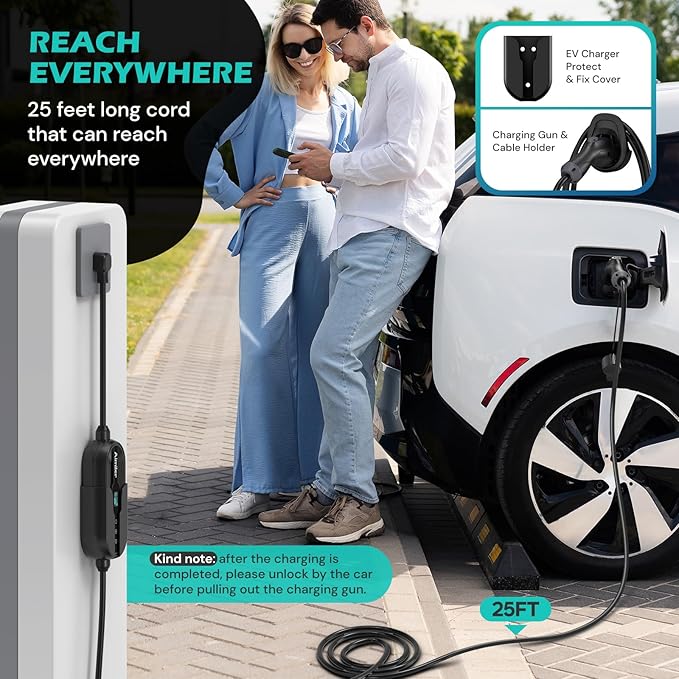 AIMILER Level 2 Electric Vehicle (EV) Charger(WIFI APP/Plug-play), 40A, 25ft Cable ETL Certified, 220V-240V NEMA 14-50P Plug EVSE w/ J1772 Connector, Portable EV Car Charging Stations for Home Level 2