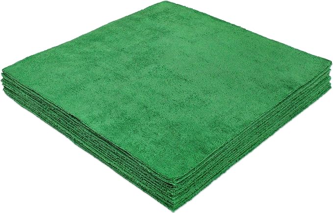 Eurow Ultrasonic Cut 300 GSM Microfiber Cleaning Towels, Streak-Free, Lint-Free, Ultra Absorbent, Scratch-Safe, for Auto Detailing, Home, Kitchen & Multipurpose Use, 16x16, 12-Pack, Green
