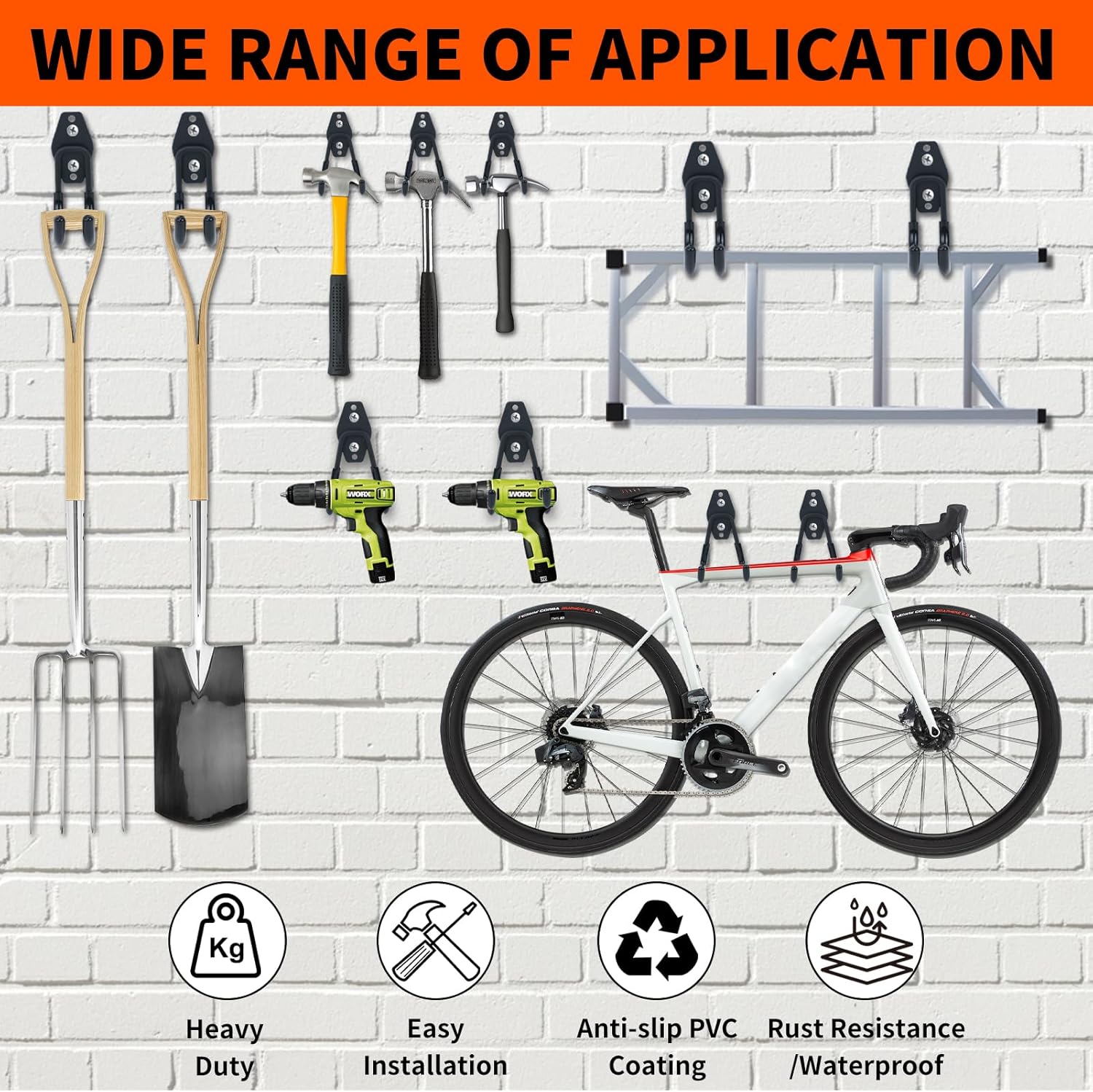 6 Pack Garage Hooks, Large Utility Wall Mount Garage Hooks Heavy Duty with Multiple Welding Spots, Garage Organization for Hanging Garden & Shed Tools, Bike, Ladder, Hose and More(Black)
