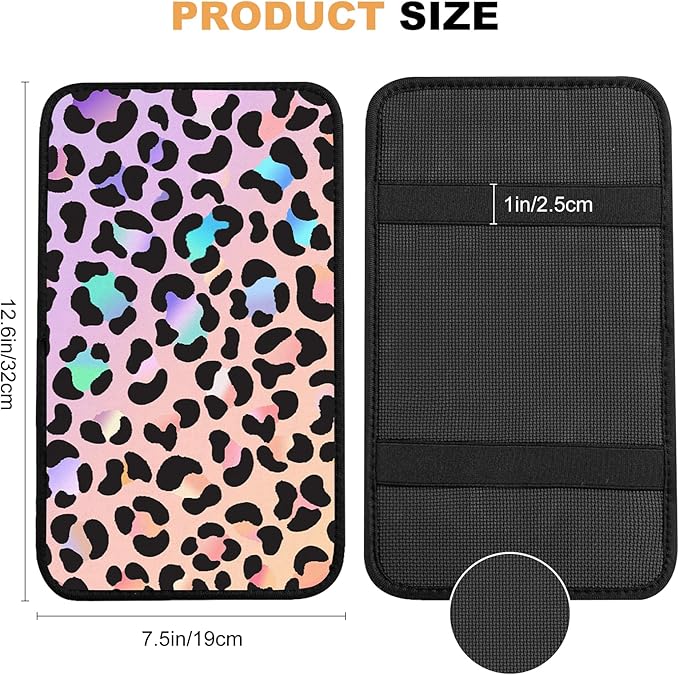 Pink Gradient Leopard Auto Center Console Pad,Car Armrest Pad Car Armrest Seat Box Cover Protector for Most Cars