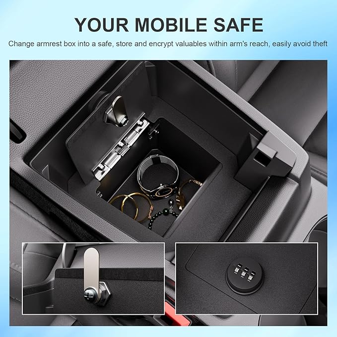 SZYANG Center Console Safe Organizer Compatible with 2023-2026 Chevy Colorado GMC Canyon Lock Box Console Safe Vault Replacement for 2023-2026 Chevy Colorado Accessories