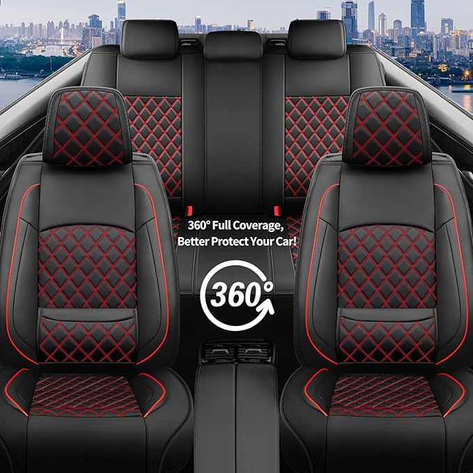 Fit RLX Car Seat Covers for Acura RLX 2013-2020 - Premium Leather, Waterproof, All-Weather, Airbag Compatible, Anti-Slip, Breathable, Easy Install, Seat Protectors, Full Set, Redline