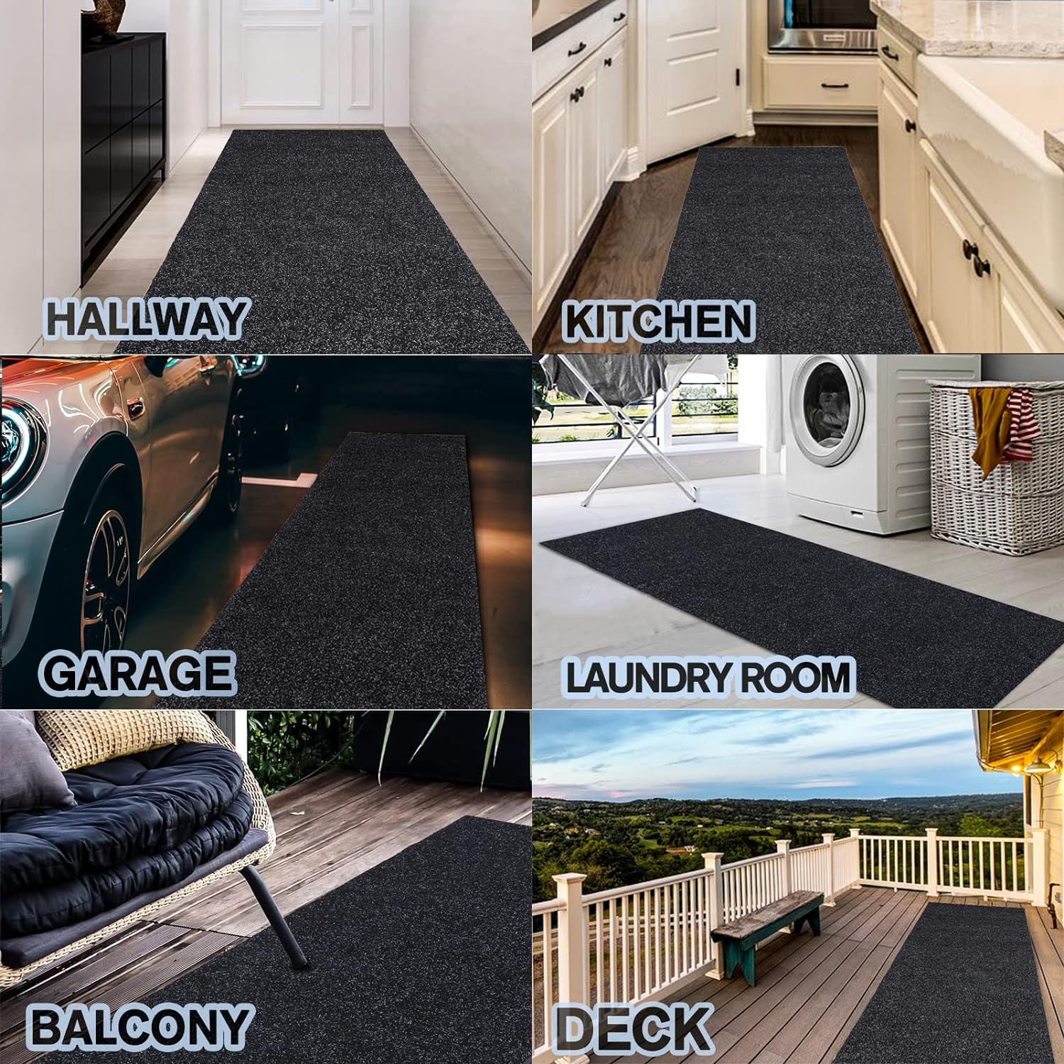 Custom Size Backed Non-Slip Area Rugs Runner, Easy Clean, Waterproof Runner Rugs for Hallway Entryway, Kitchen, Laundry, 2FT x 55FT, Black