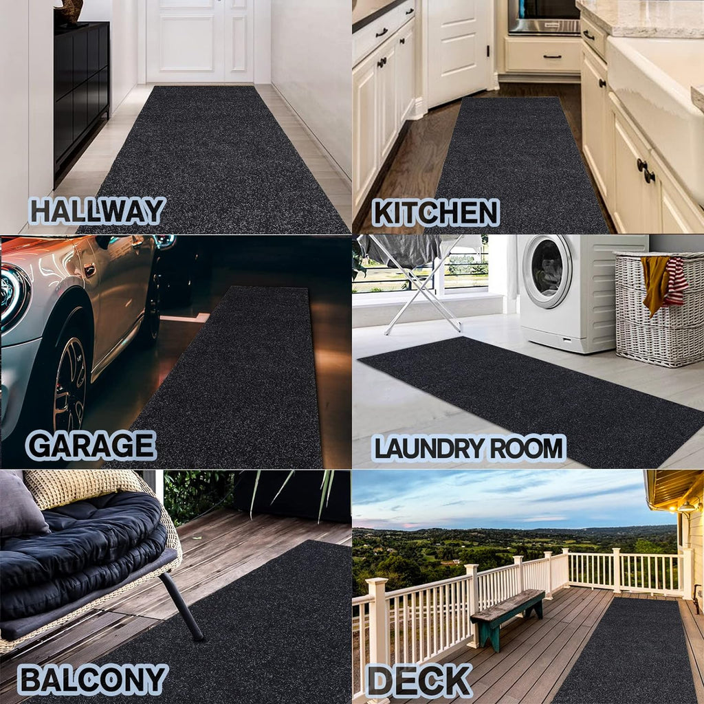 Custom Size Backed Non-Slip Area Rugs Runner, Easy Clean, Waterproof Runner Rugs for Hallway Entryway, Kitchen, Laundry, 3FT x 25FT, Black