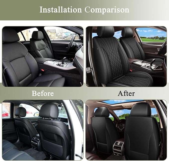 Car Seat Covers Front Pair for Mazda 3 2007-2019: Breathable Perforated Leather Seat Cover (Black)