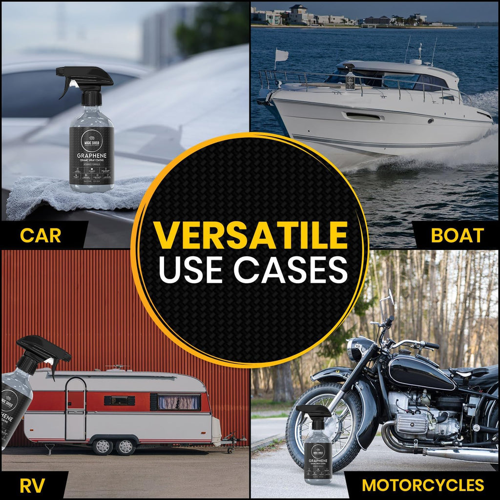 Graphene Ceramic Spray Coating - LAST SO LONG! Quick & Easy for Cars, Motorcycles, Boats & More - Professional-Grade Sealant for Maximum Gloss & Shine - Waterless Wash & Wax - 9oz Bottle