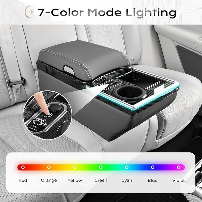 Coverado Center Console, Universal Bench Seat Center Console with Wireless Charging & Cup Holder & 7 Light Modes, Truck Back Seat Car Organizer, Rear Central Car Armrest Box with Storage, Gray