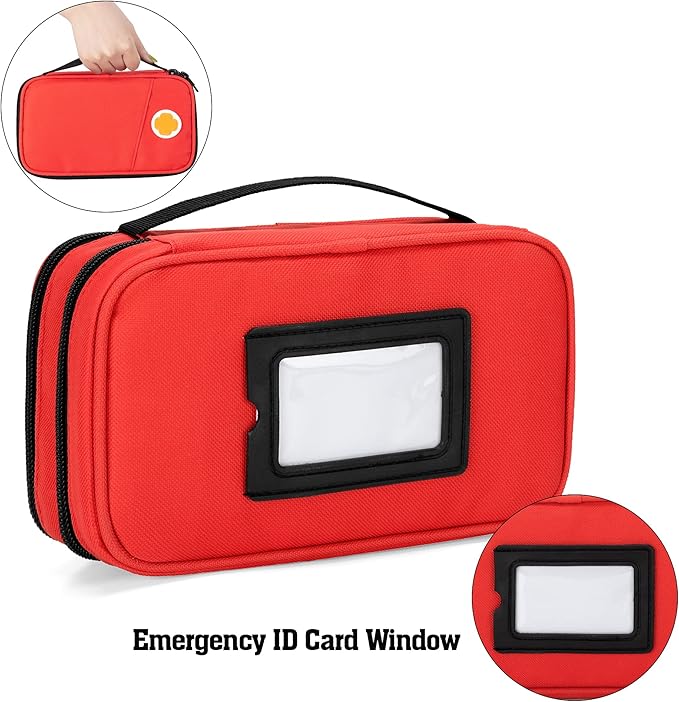 CURMIO Insulated Insulin Cooler Travel Case, Double Layer Diabetic Supplies Storage Bag with Detachable Pouches for Insulin Pens, Diabetic Medication and Ice Packs, Red, Empty Bag Only