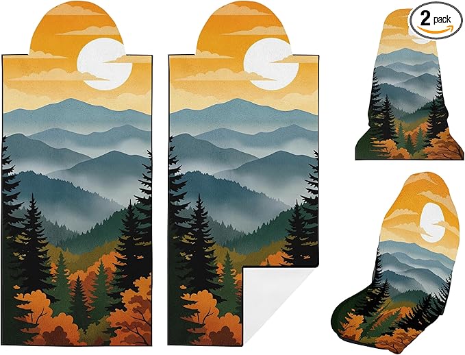 2 Pack Car Seat Towel Covers, Sweat Protector for Front Seats, Premium Thickened Microfiber with National Park Geyser Landscape, Breathable & Quick Dry, Slip-on Headrest Pocket for Gym, Beach, Running