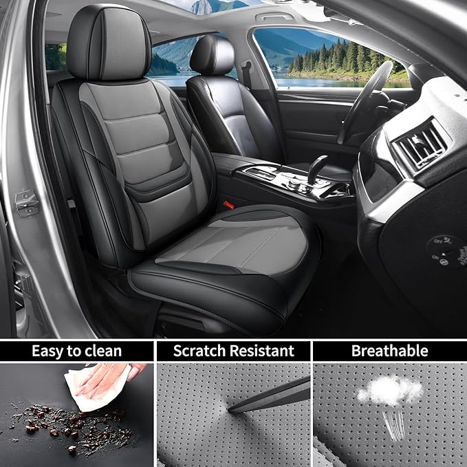 Car Seat Covers Full Set Custom Fit for Ford Maverick 2022-2025 - Premium Faux Leather with Lumbar Support, Breathable, Anti-Slip & Full Wrapping Edge (Black&Gray,Full Set)