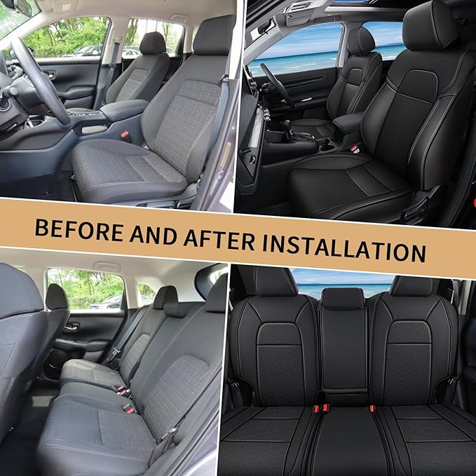 AOMSAZTO Custom Fit Seat Covers for Honda HRV EX-L 2023 2024 2025 2026 -Premium Faux Leather Full Set - Black