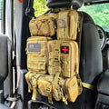 Universal Tactical Seat Back Organizer Vehicle Molle Panel Organizer Storage Bag with 5 Detachable Molle Pouch, Khaki