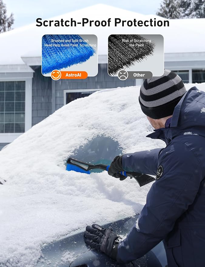 AstroAI 27" Snow Brush and Ice Scrapers for Car Windshield, Detachable Snow Scrapers with Ergonomic Foam Grip for Cars, Trucks, SUVs (Heavy Duty ABS, PVC Brush, Blue)