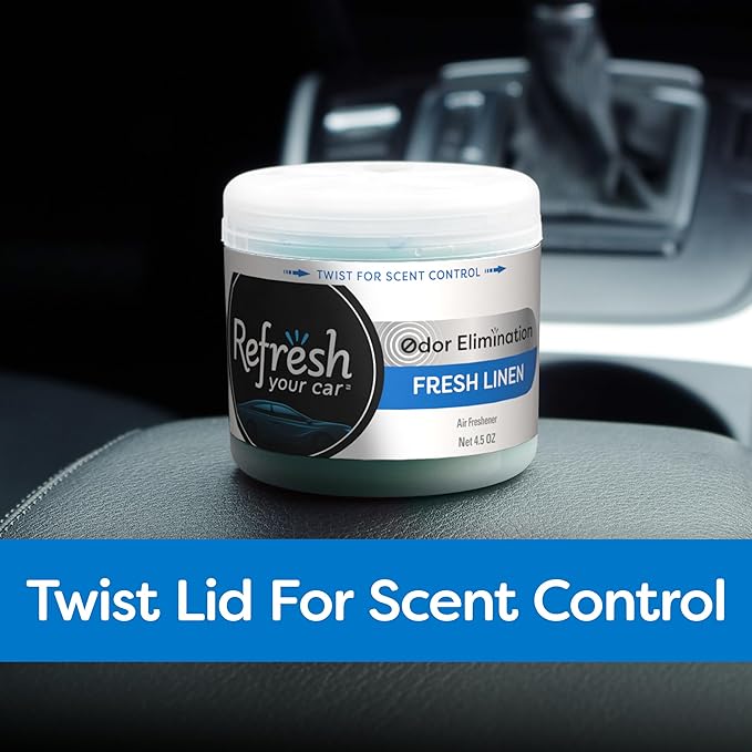 Refresh Your Car Scented Gel Car Air Freshener, Fresh Linen Car Scent