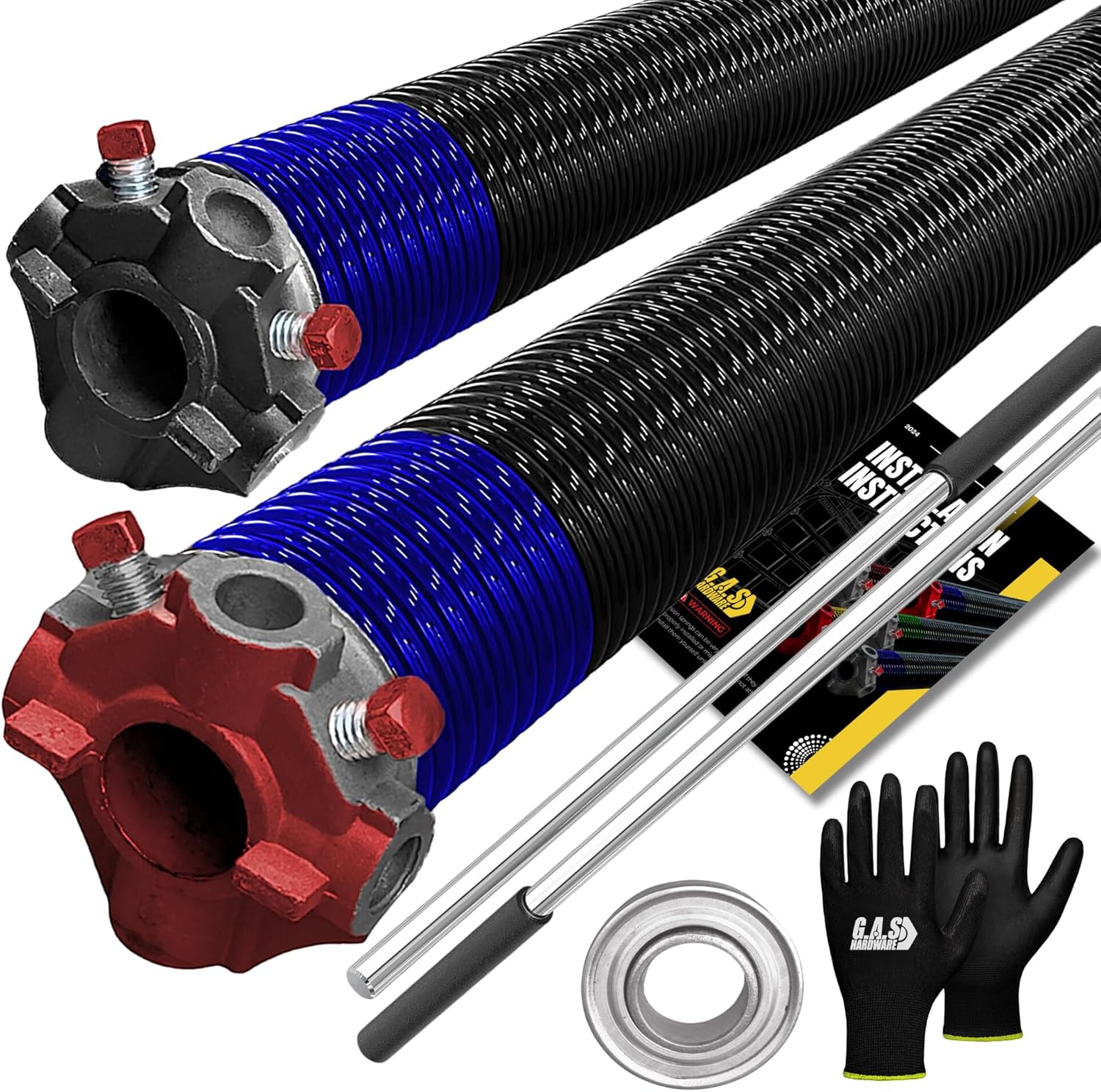 Garage Door Torsion Spring 262x1.75x36 Includes 1” Steel Bearing, Non-Slip Gloves, and Winding Bars for Left and Right Side of Garage Door Precision E-Coating 5-Year Warranty Min. 30,000 Cycles (Pair)
