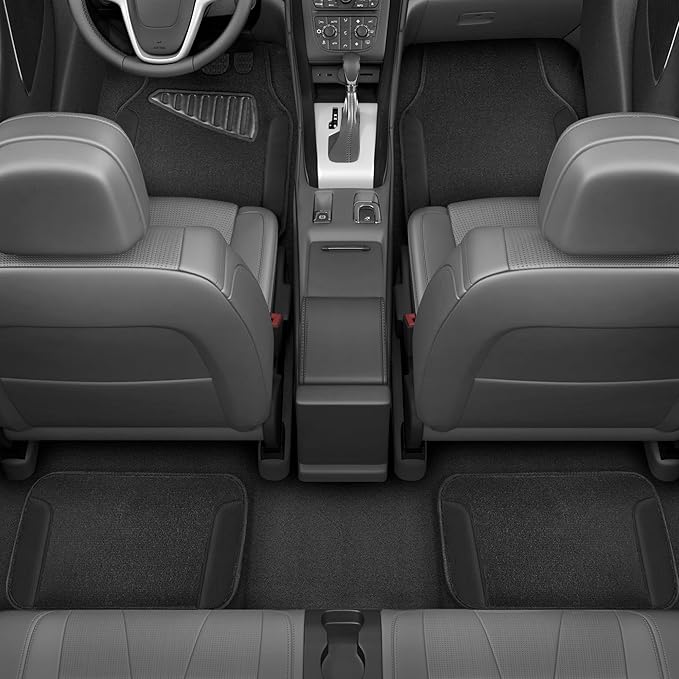 Motor Trend Waterproof Car Floor Mats Universal Fit Car Mats with Driver Heel Pad Leather Car Carpet Floor Mats for SUV Van Sedan Truck Anti-Slip Backing Carpet Mats Black/Black