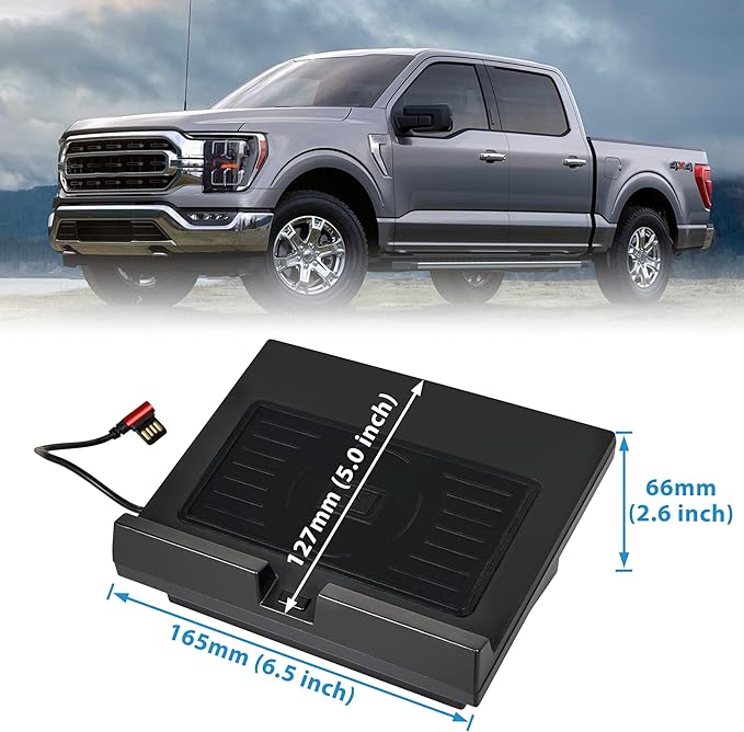 Wireless Charger for Ford F150 18-23, Car Wireless Charging Panel with USB-A USB-C Center Console Organizer for Ford F-150 2018-2023 Accessories