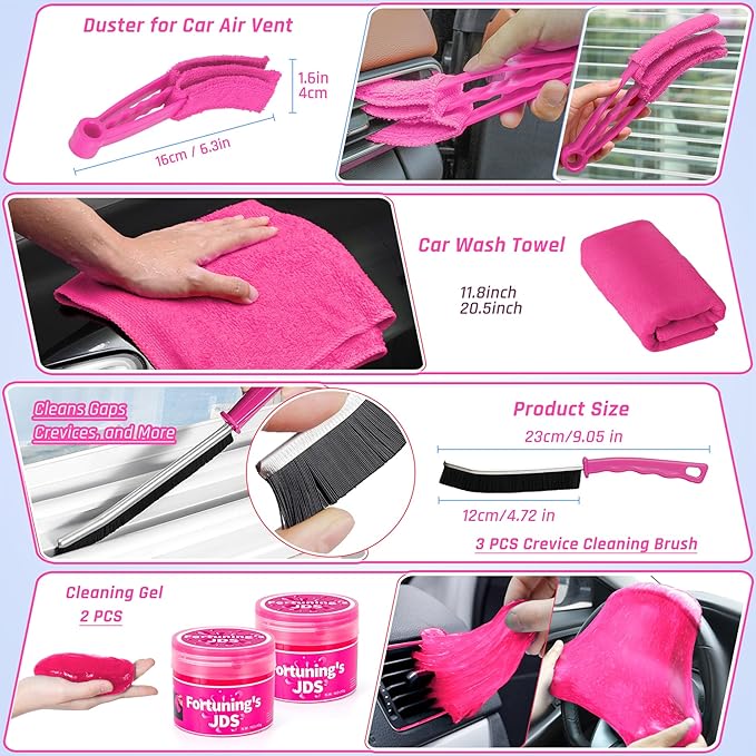 34PCS Car Detailing Brush Set, Car Detailing Kit, Car Detailing Brushes, Car Cleaning Kit, Professional Car Care kit - Car Wash Brush kit for Interior Exterior Wheels, Pink Car Accessories for Women