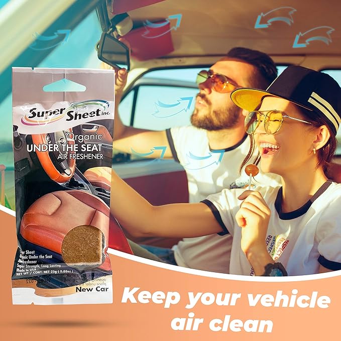 Super Sheet, Organic Under the Seat Car Air Freshener, Long Lasting Fragrance (New Car, 1 Pack)