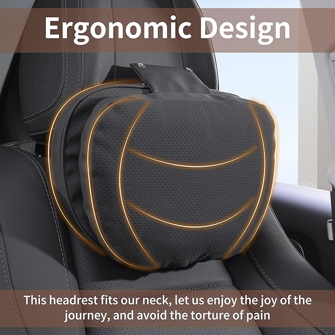 Car Headrest Pillow for Driving, Dual-Sided Leather Design Neck Pillow, Breathable Softness Neck Support, Universal Fit Head Rest Travel Pillow, Black, 1 Pack