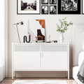 2 Door Storage Sideboard, Metal Storage Cabinet with 2 Adjustable Shelf,Multipurpose Metal Accent Cabinet for Office Home,Music Studio (White, 25''H)