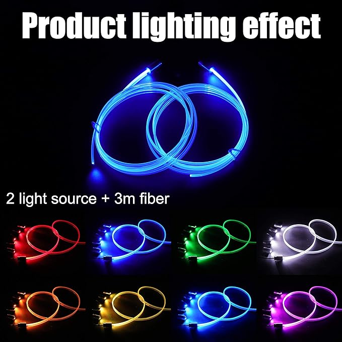 3 Meters Optic Fiber Car Ambient Lighting with Bluetooth App Control + RF Remote Control 64 Colors Multicoloured Music Interior Lighting Kit DC 12V 1W