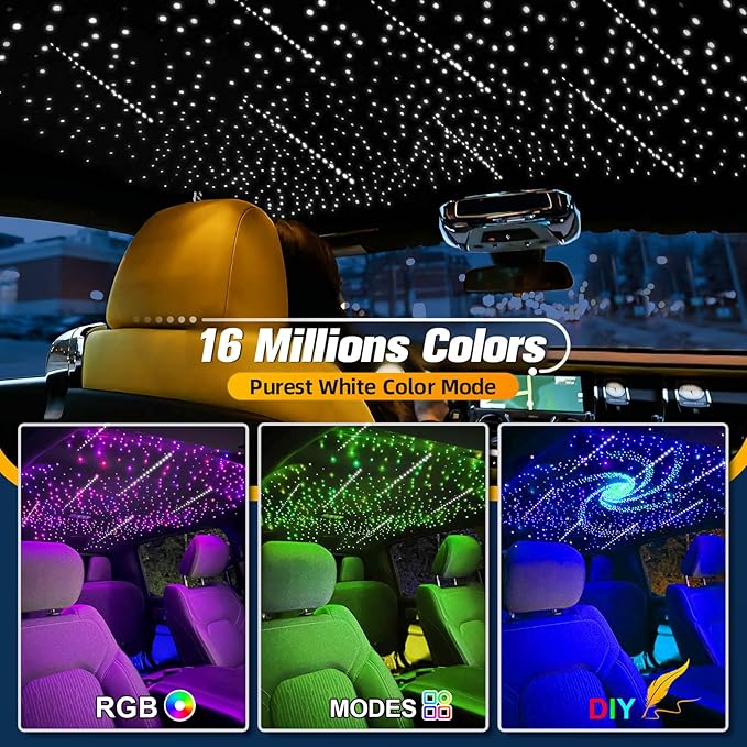 18W Twinkle&Meteor 2 in 1 RGBW Starlight Headliner Kit, 800pcs*0.03in*9.8ft+96pcs Shooting Star Lights for Car/Home Ceiling, Fiber Optic Lights with Bluetooth APP/Remote Control/Music Effect